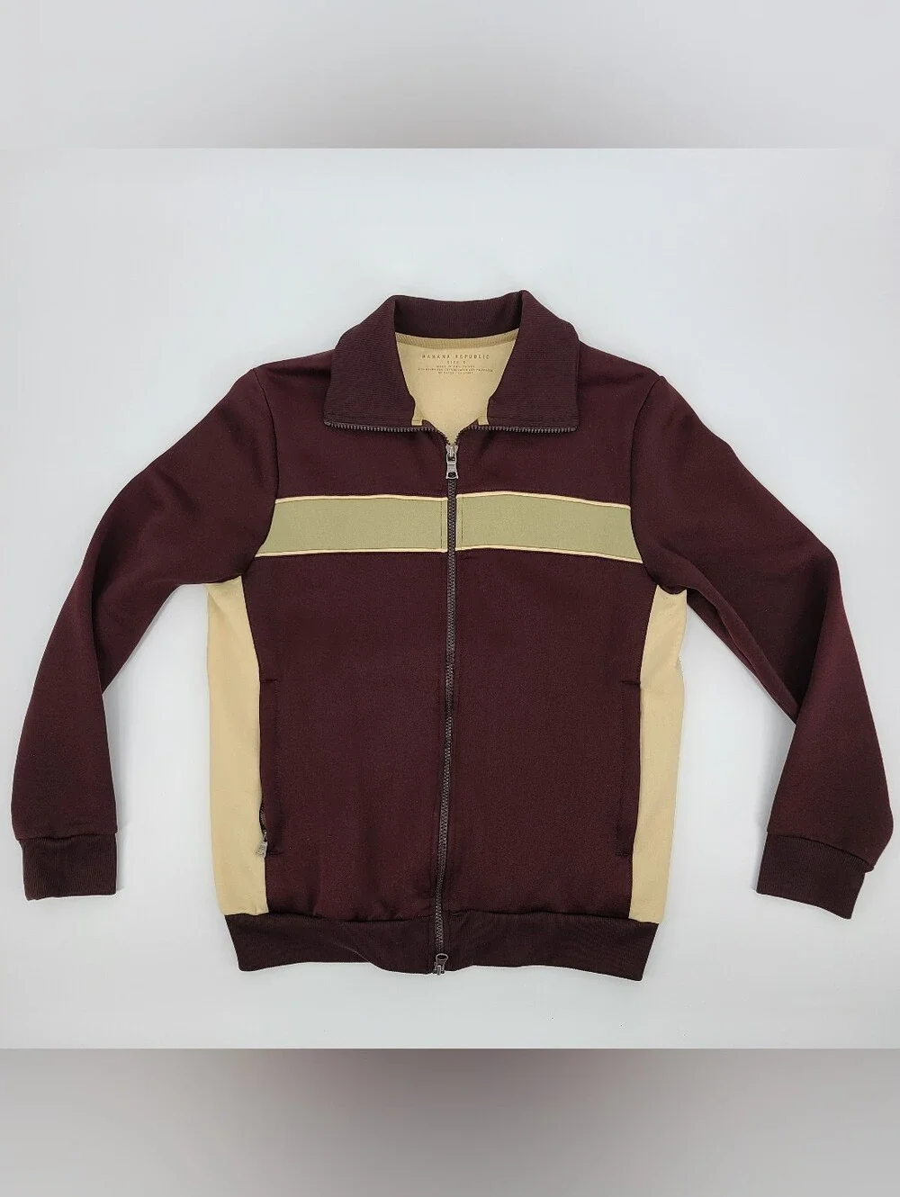 Y2K 2004 Banana Republic Maroon and Beige Fleece Zip Track Jacket Size Small